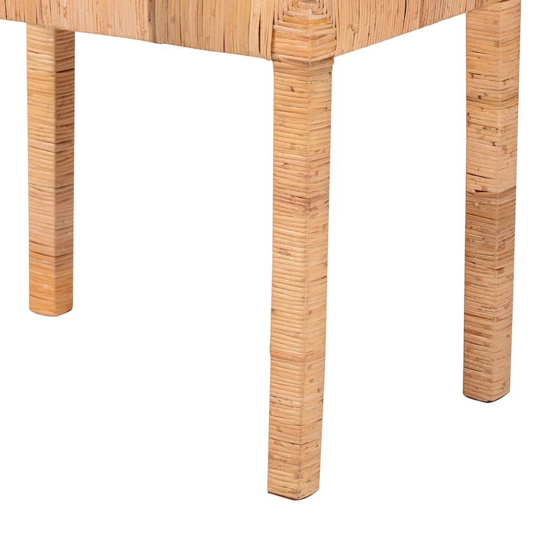 Bohemian Natural Rattan and Mahogany Wood Accent Bench