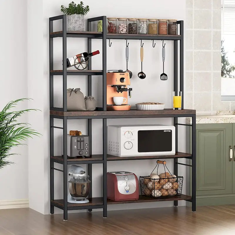 5-Tier Bakers Rack with Storage Hutch and Microwave Stand for Kitchen