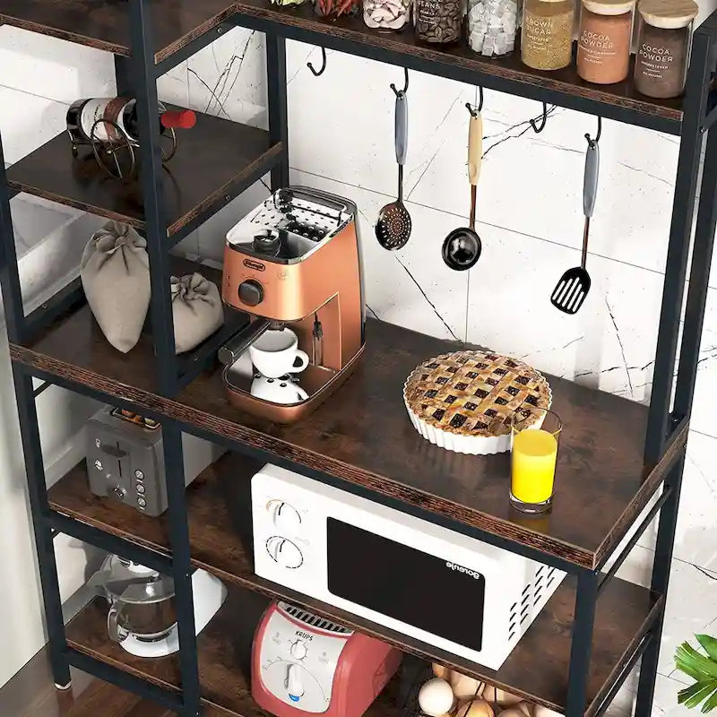5-Tier Bakers Rack with Storage Hutch and Microwave Stand for Kitchen