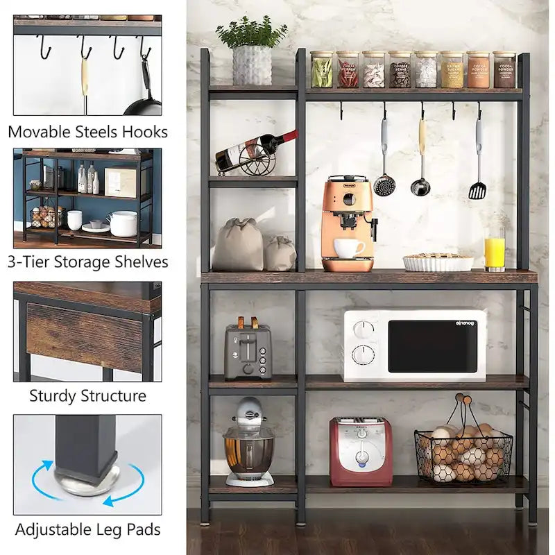 5-Tier Bakers Rack with Storage Hutch and Microwave Stand for Kitchen