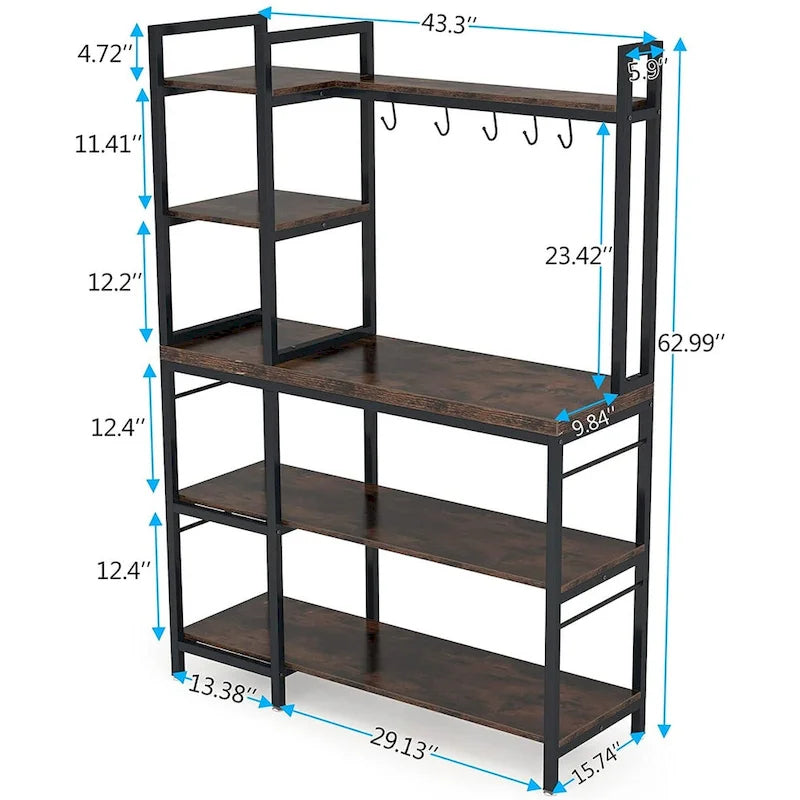 5-Tier Bakers Rack with Storage Hutch and Microwave Stand for Kitchen