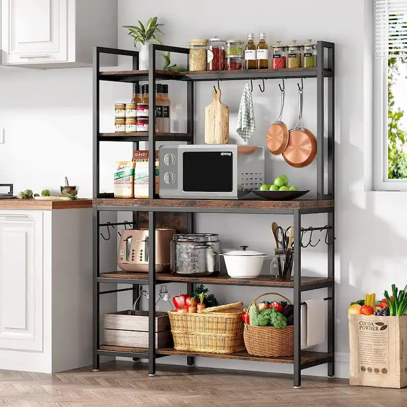 5-Tier Bakers Rack with Storage Hutch and Microwave Stand for Kitchen