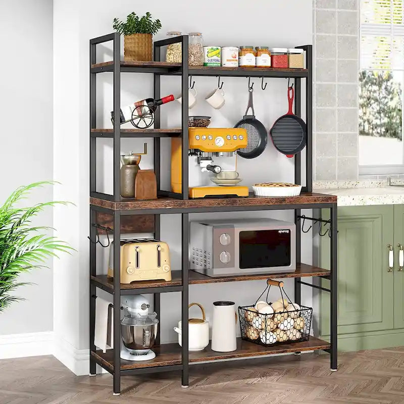 5-Tier Bakers Rack with Storage Hutch and Microwave Stand for Kitchen
