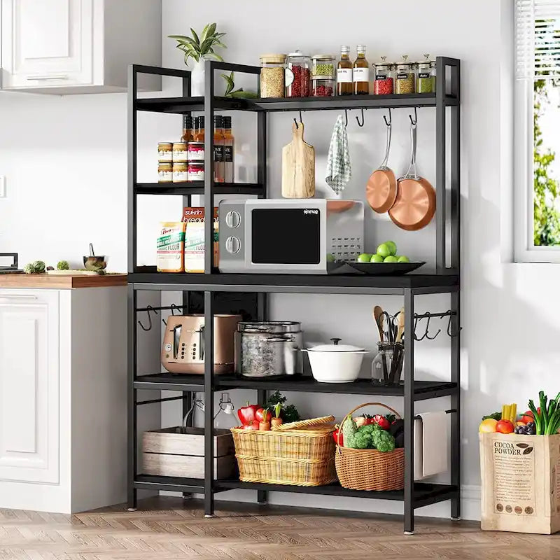 5-Tier Bakers Rack with Storage Hutch and Microwave Stand for Kitchen