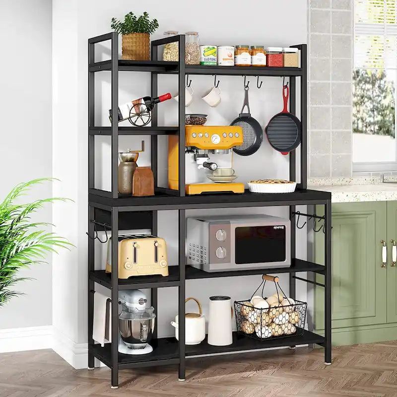 5-Tier Bakers Rack with Storage Hutch and Microwave Stand for Kitchen