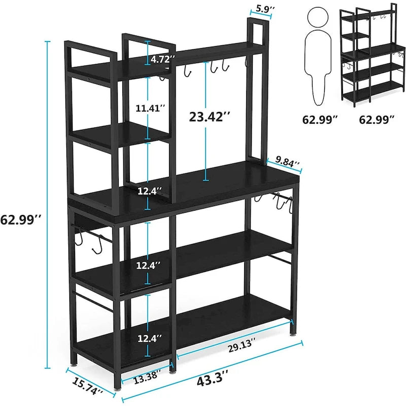 5-Tier Bakers Rack with Storage Hutch and Microwave Stand for Kitchen