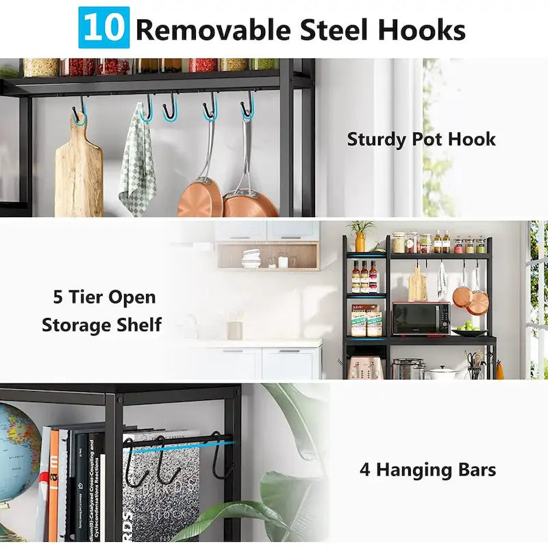 5-Tier Bakers Rack with Storage Hutch and Microwave Stand for Kitchen