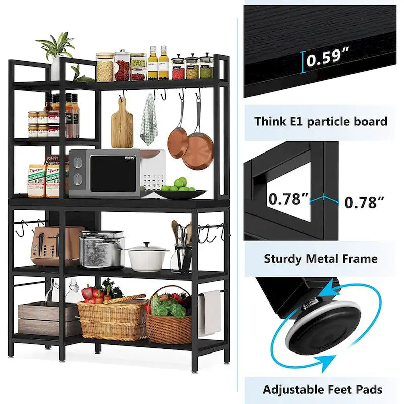 5-Tier Bakers Rack with Storage Hutch and Microwave Stand for Kitchen