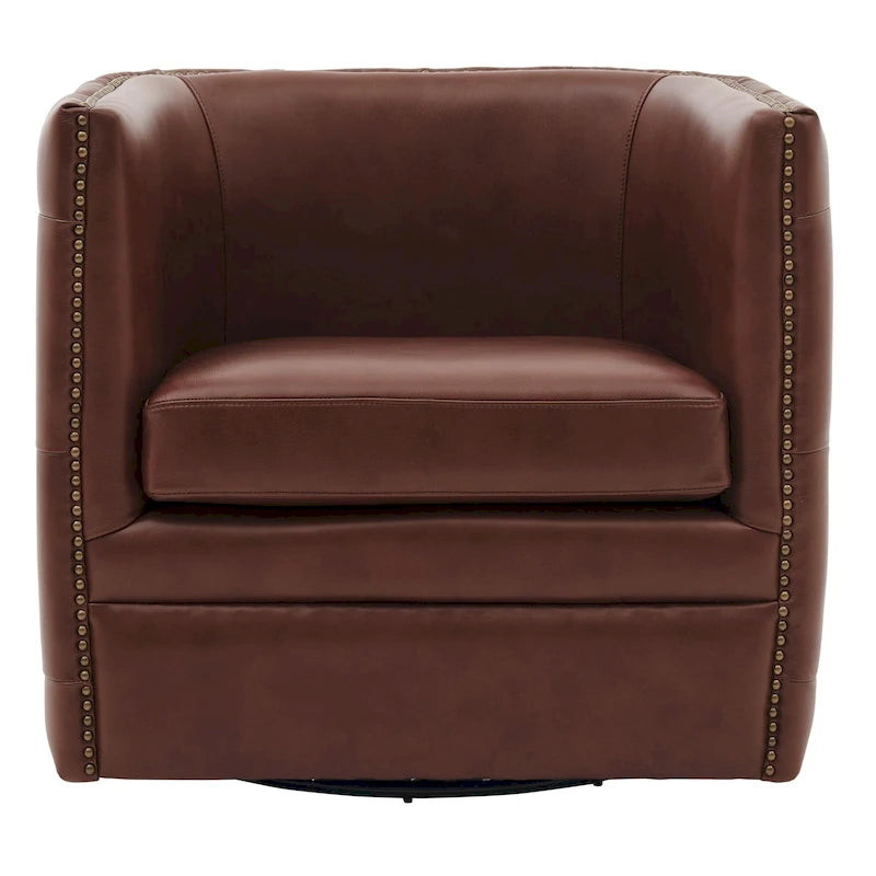 Top Grain Leather Swivel Tufted Chair