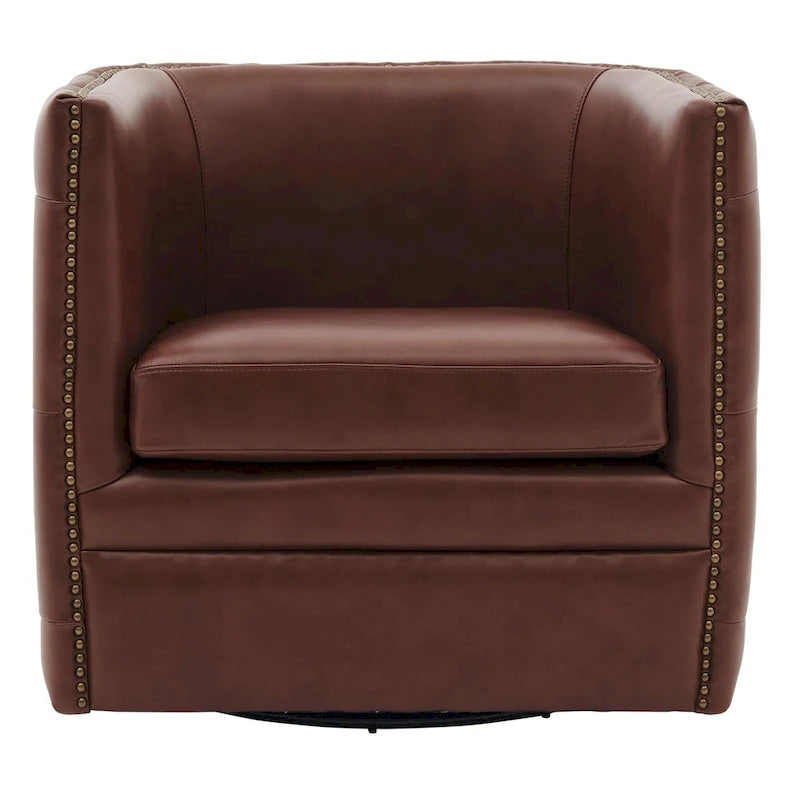 Top Grain Leather Swivel Tufted Chair