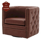 Top Grain Leather Swivel Tufted Chair