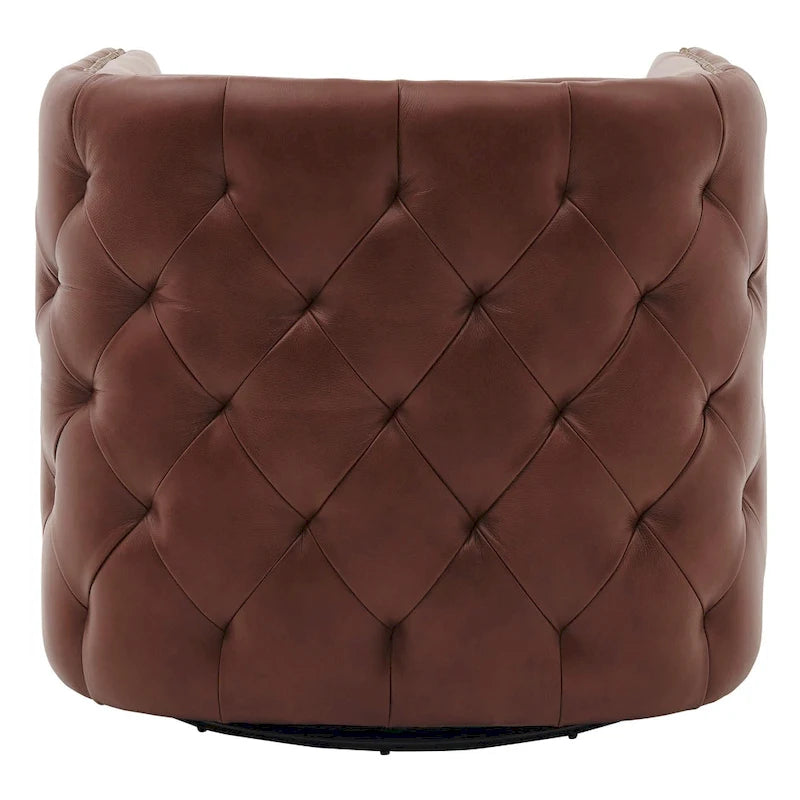Top Grain Leather Swivel Tufted Chair