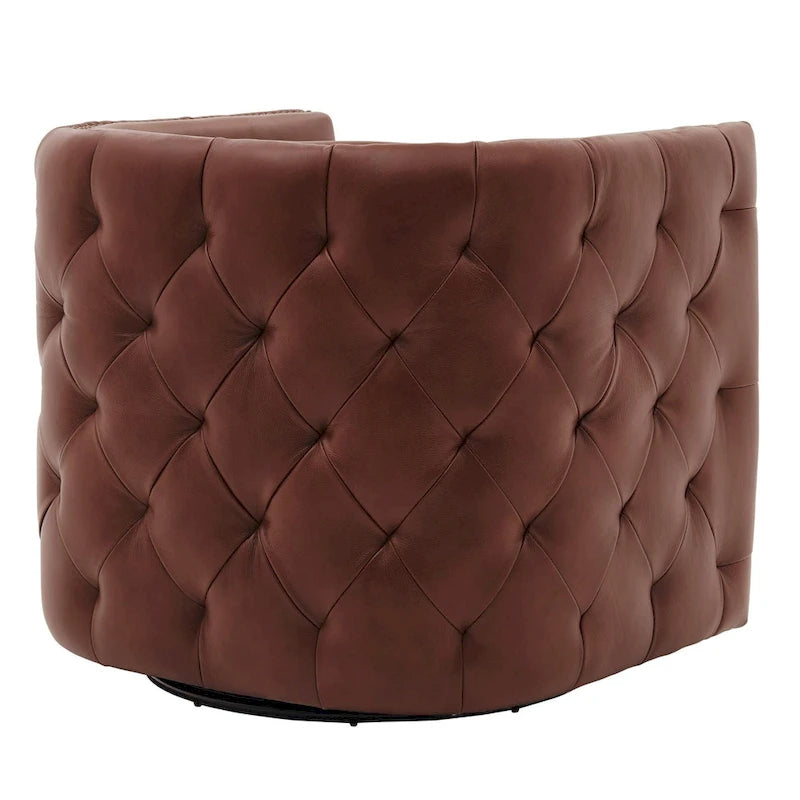 Top Grain Leather Swivel Tufted Chair