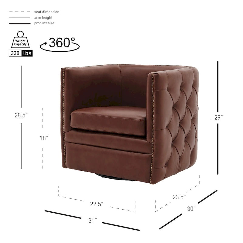 Top Grain Leather Swivel Tufted Chair
