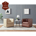 Top Grain Leather Swivel Tufted Chair