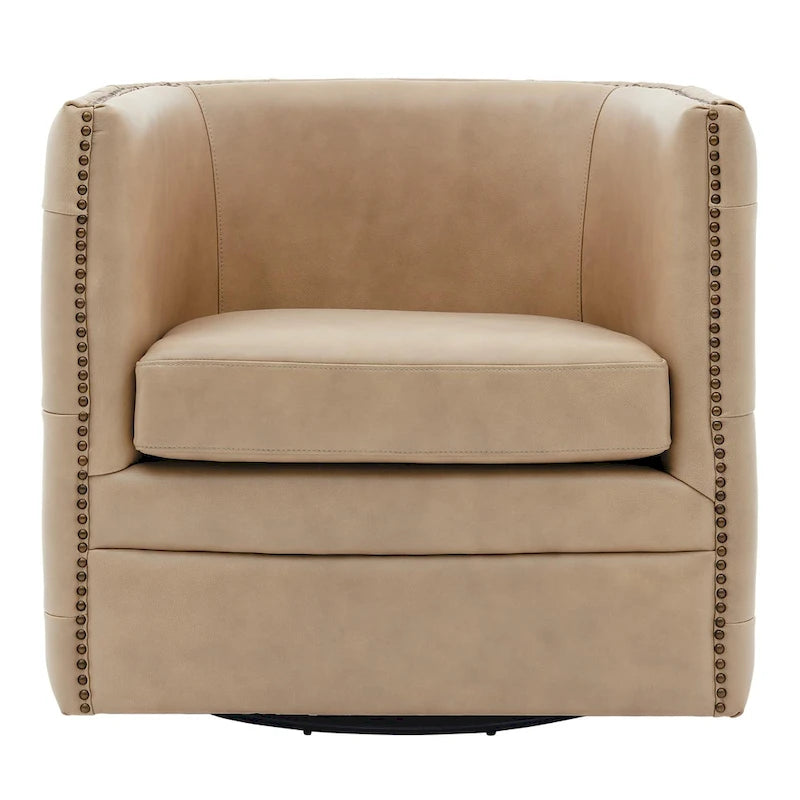 Top Grain Leather Swivel Tufted Chair