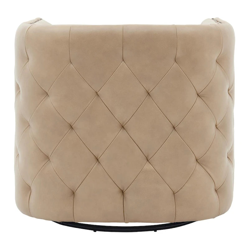 Top Grain Leather Swivel Tufted Chair