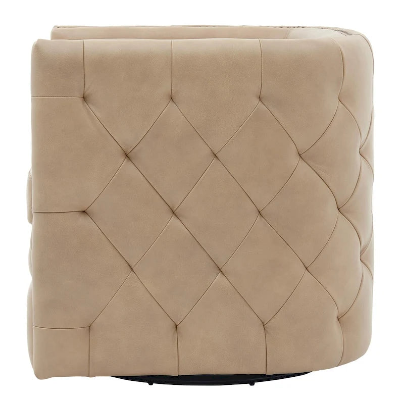 Top Grain Leather Swivel Tufted Chair