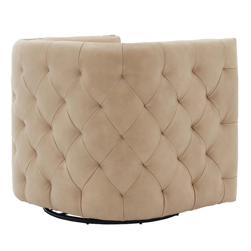 Top Grain Leather Swivel Tufted Chair