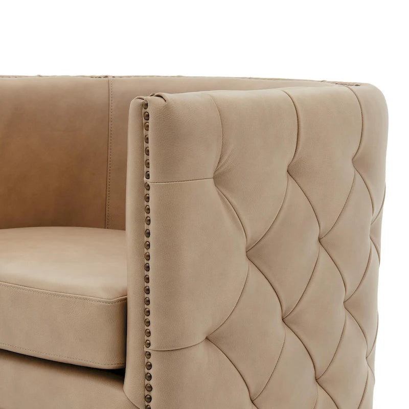 Top Grain Leather Swivel Tufted Chair
