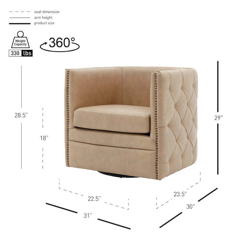 Top Grain Leather Swivel Tufted Chair