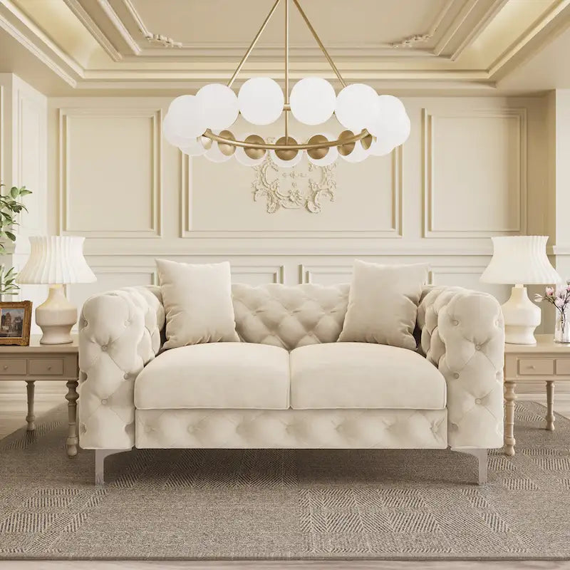Modern Loveseat Two-Seater Sofa with Velvet Upholstery, Wood Frame and Metal Legs