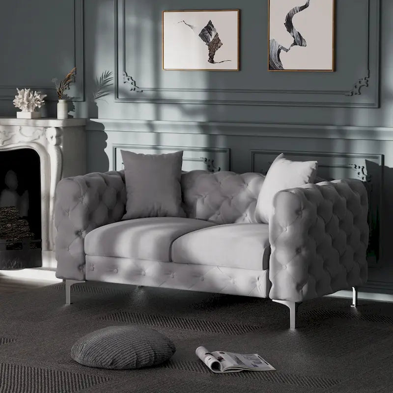 Modern Loveseat Two-Seater Sofa with Velvet Upholstery, Wood Frame and Metal Legs