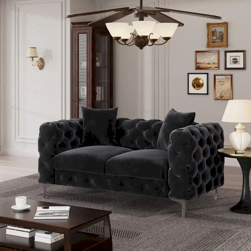 Modern Loveseat Two-Seater Sofa with Velvet Upholstery, Wood Frame and Metal Legs