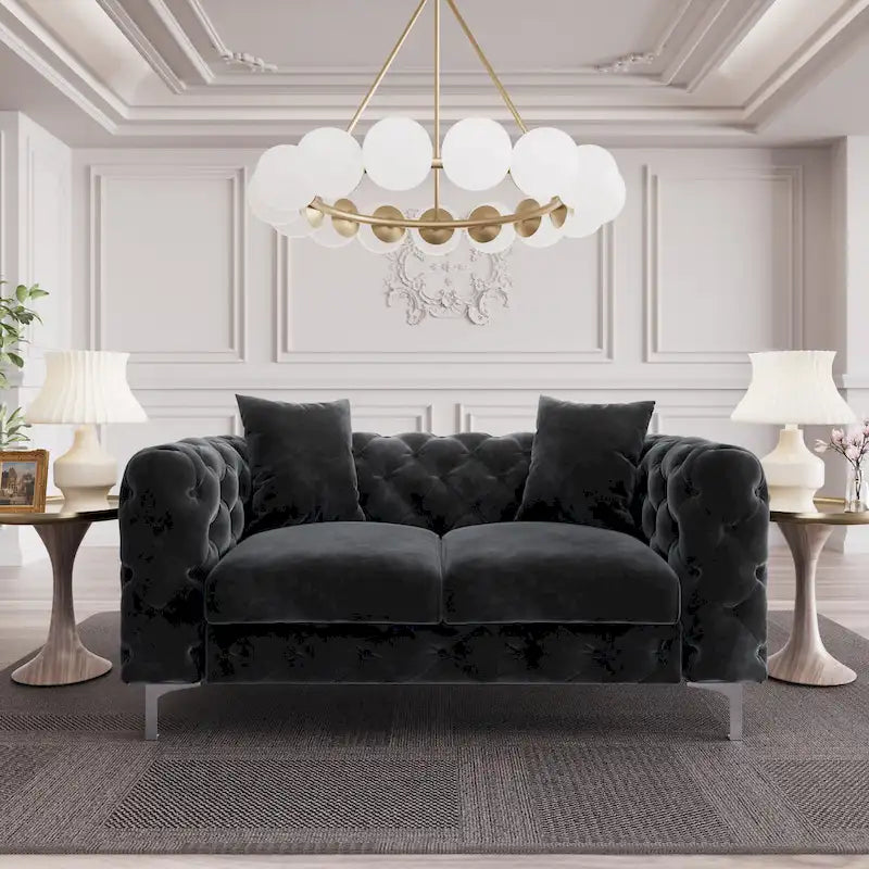 Modern Loveseat Two-Seater Sofa with Velvet Upholstery, Wood Frame and Metal Legs