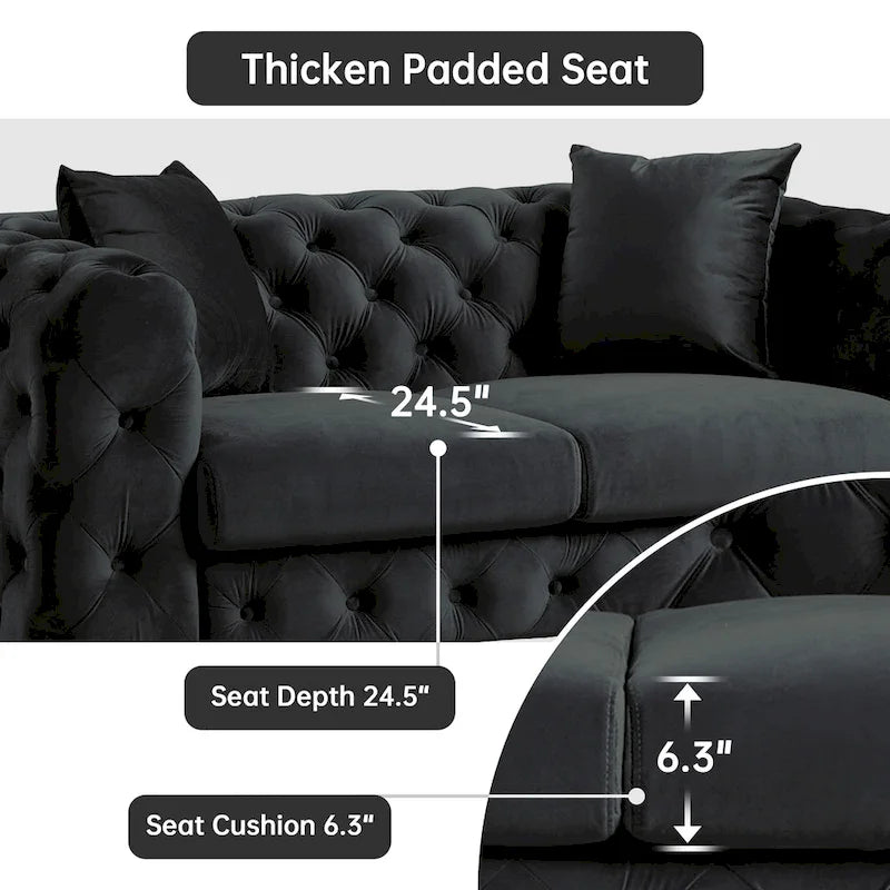 Modern Loveseat Two-Seater Sofa with Velvet Upholstery, Wood Frame and Metal Legs