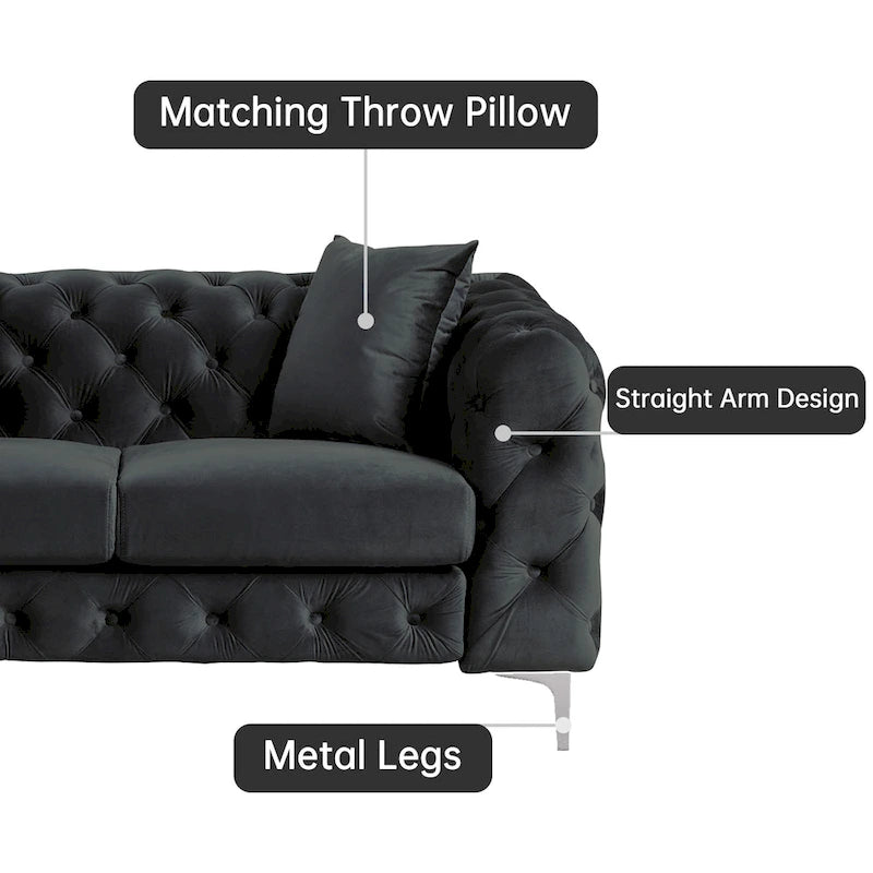 Modern Loveseat Two-Seater Sofa with Velvet Upholstery, Wood Frame and Metal Legs