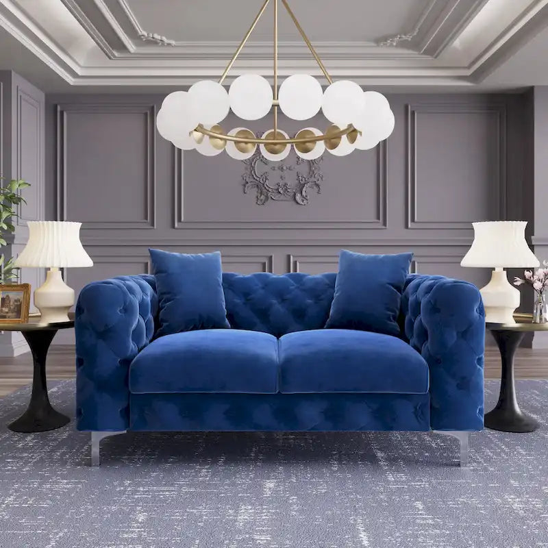 Modern Loveseat Two-Seater Sofa with Velvet Upholstery, Wood Frame and Metal Legs