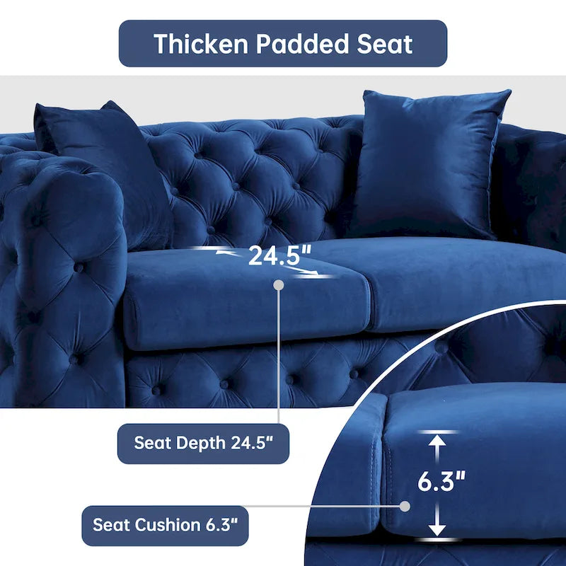 Modern Loveseat Two-Seater Sofa with Velvet Upholstery, Wood Frame and Metal Legs