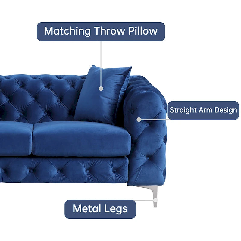 Modern Loveseat Two-Seater Sofa with Velvet Upholstery, Wood Frame and Metal Legs