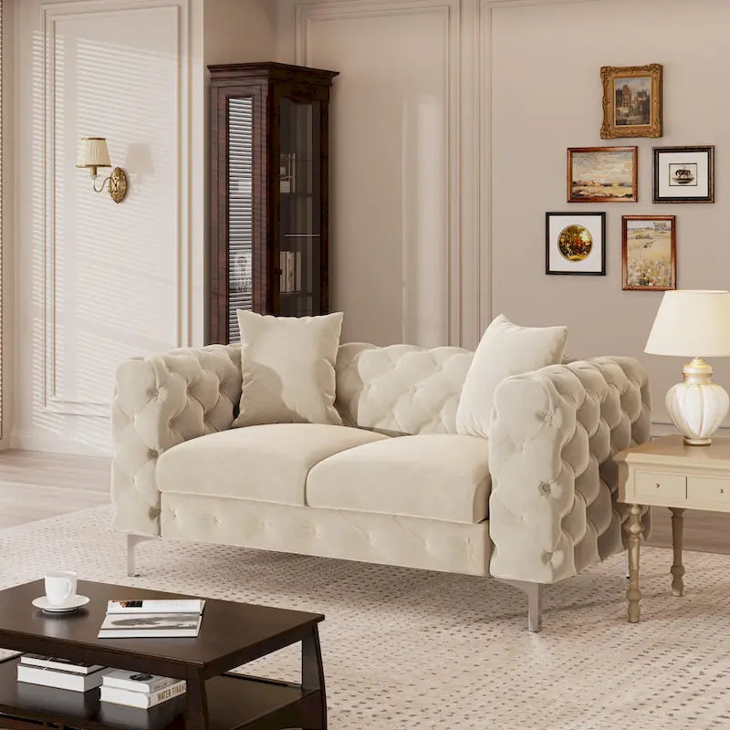 Modern Loveseat Two-Seater Sofa with Velvet Upholstery, Wood Frame and Metal Legs