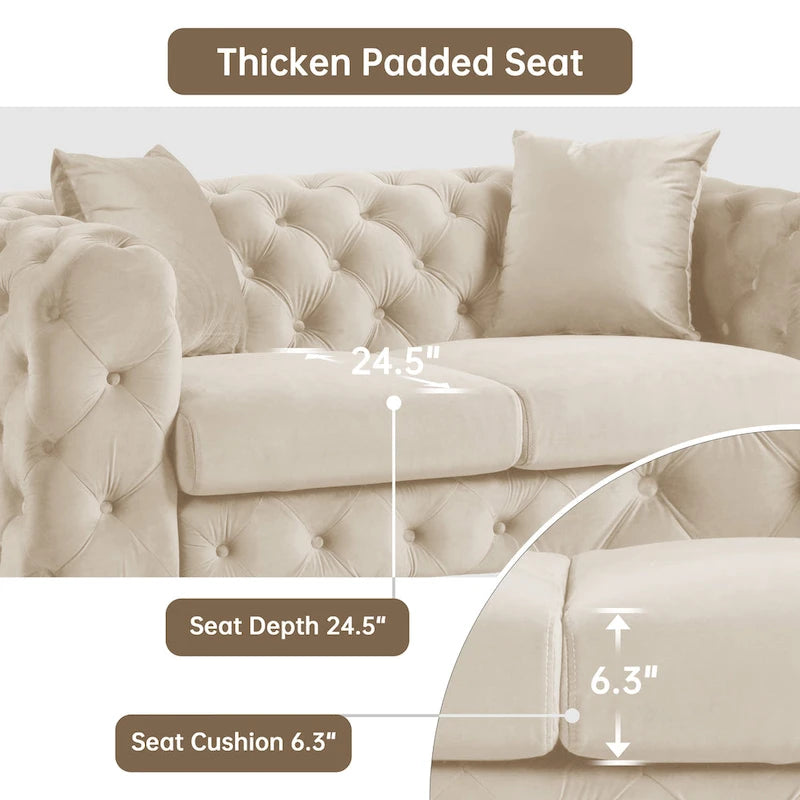 Modern Loveseat Two-Seater Sofa with Velvet Upholstery, Wood Frame and Metal Legs