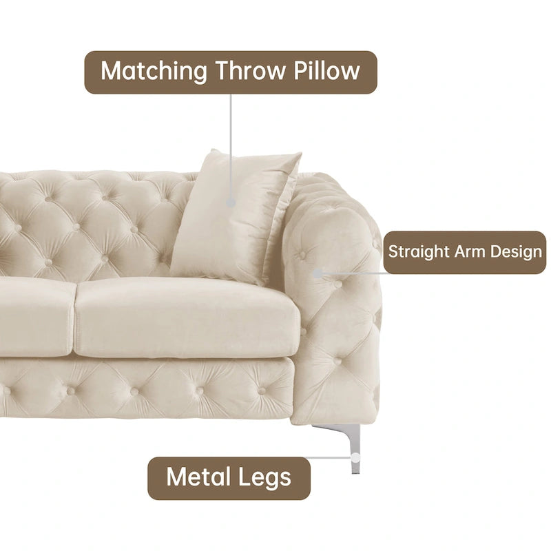Modern Loveseat Two-Seater Sofa with Velvet Upholstery, Wood Frame and Metal Legs