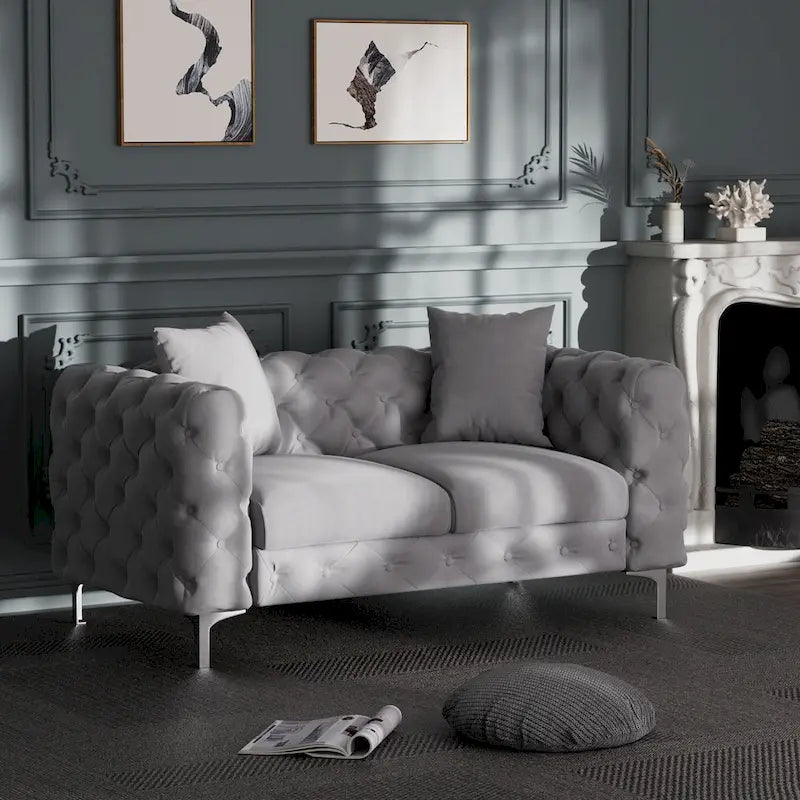 Modern Loveseat Two-Seater Sofa with Velvet Upholstery, Wood Frame and Metal Legs