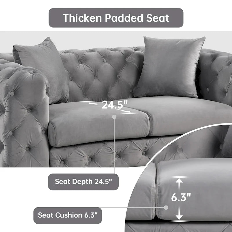 Modern Loveseat Two-Seater Sofa with Velvet Upholstery, Wood Frame and Metal Legs