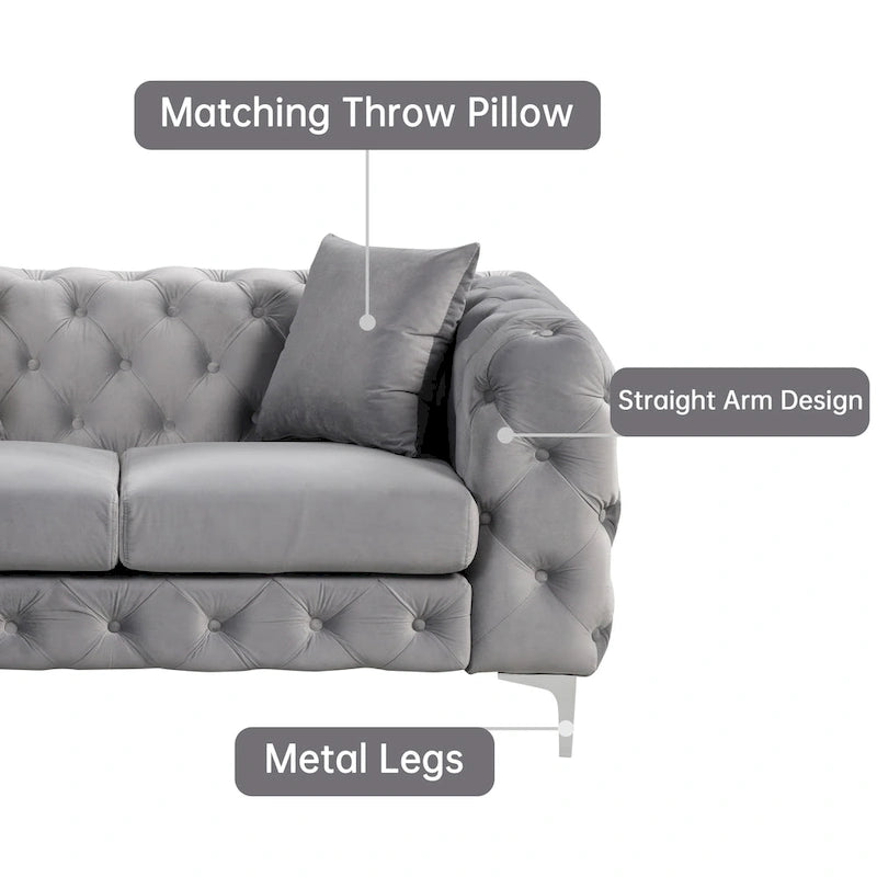 Modern Loveseat Two-Seater Sofa with Velvet Upholstery, Wood Frame and Metal Legs