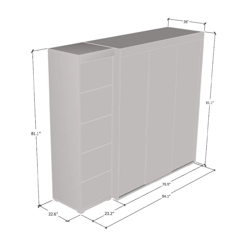 3-Door Wardrobe Armoire with Mirror