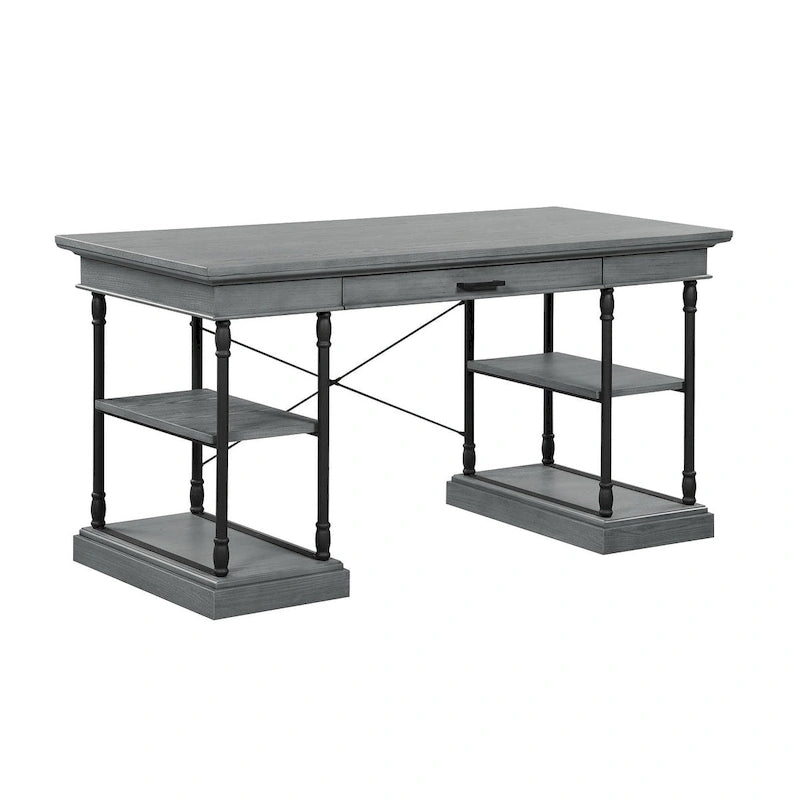 59" Wood and Metal Writing Desk with Drawer