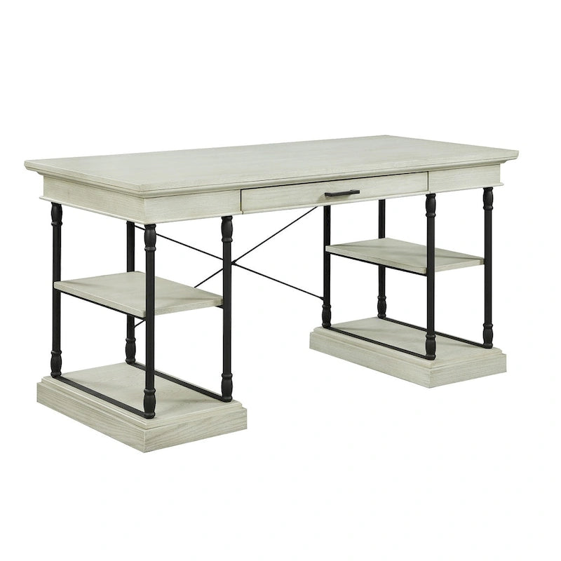 59" Wood and Metal Writing Desk with Drawer