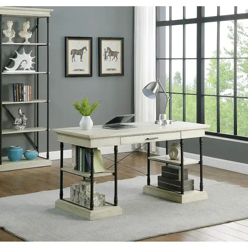 59" Wood and Metal Writing Desk with Drawer
