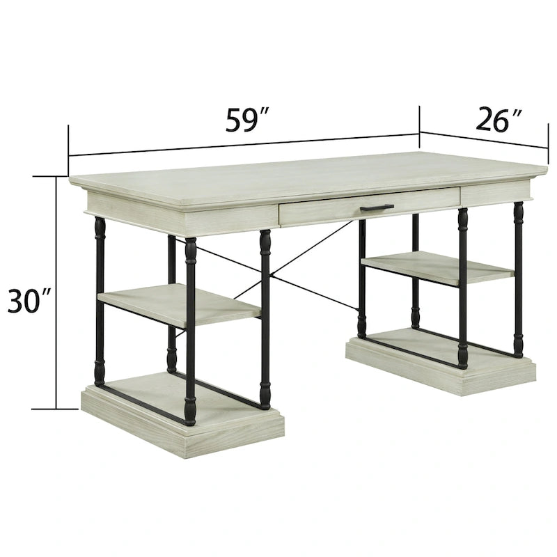 59" Wood and Metal Writing Desk with Drawer