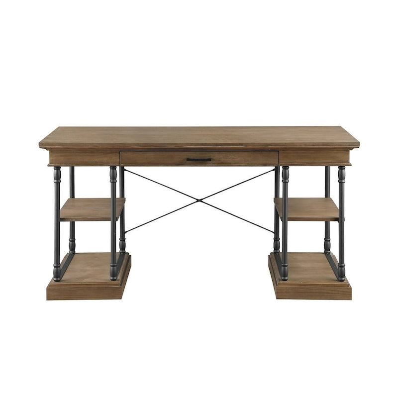 59" Wood and Metal Writing Desk with Drawer