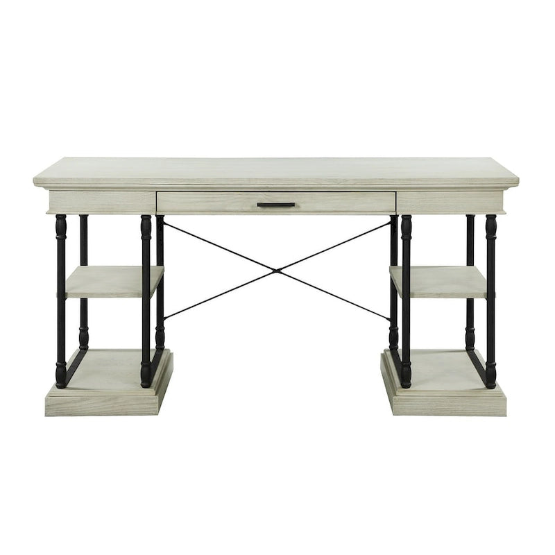 59" Wood and Metal Writing Desk with Drawer