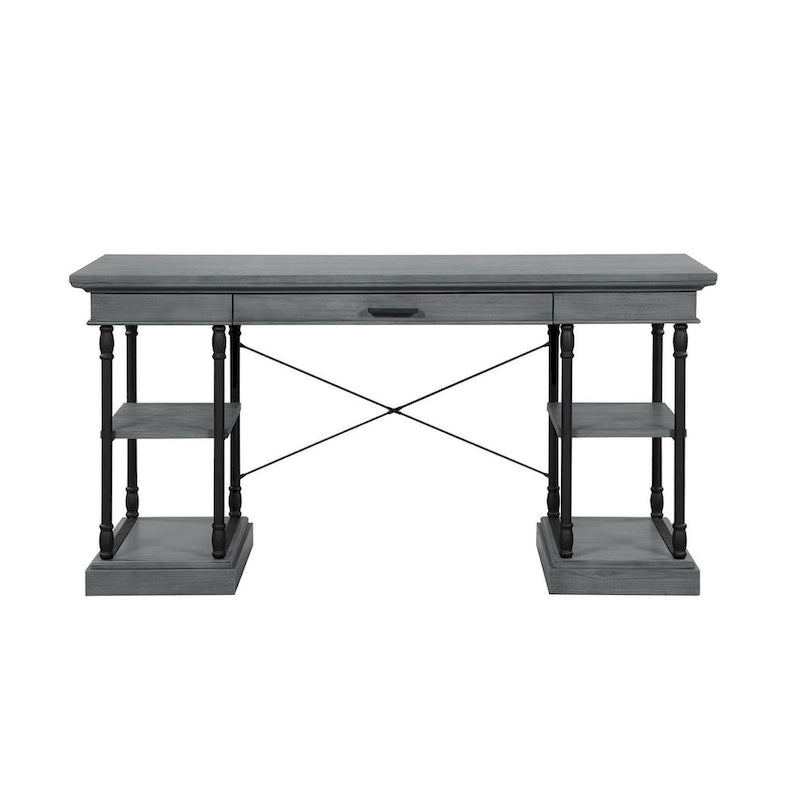 59" Wood and Metal Writing Desk with Drawer