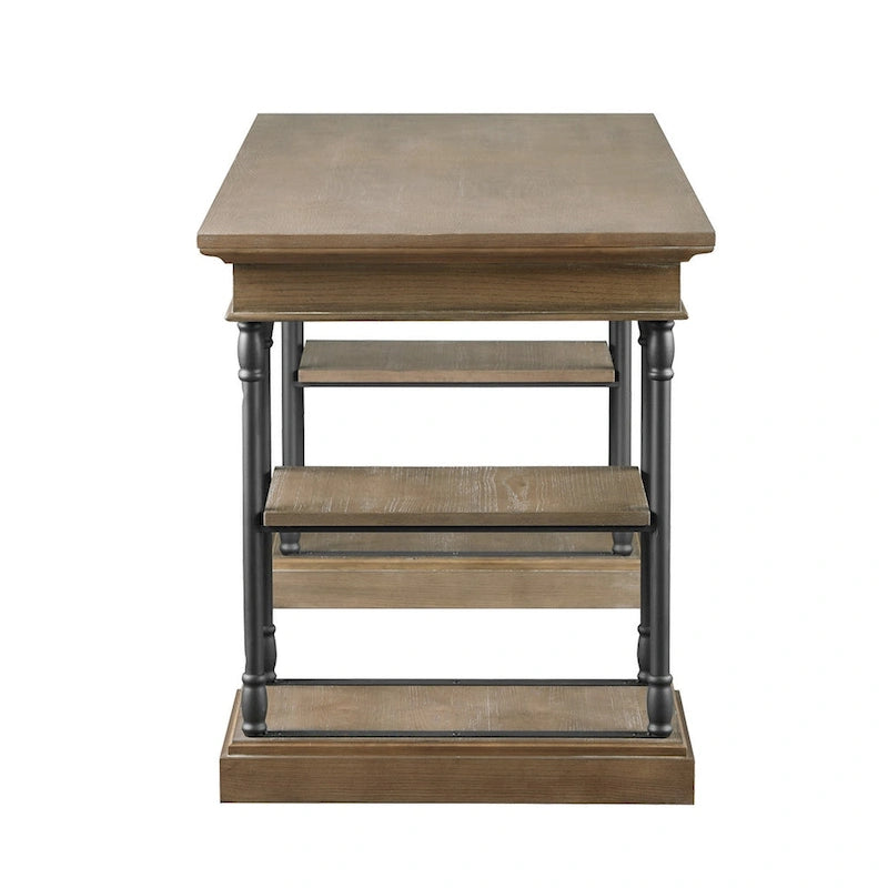 59" Wood and Metal Writing Desk with Drawer