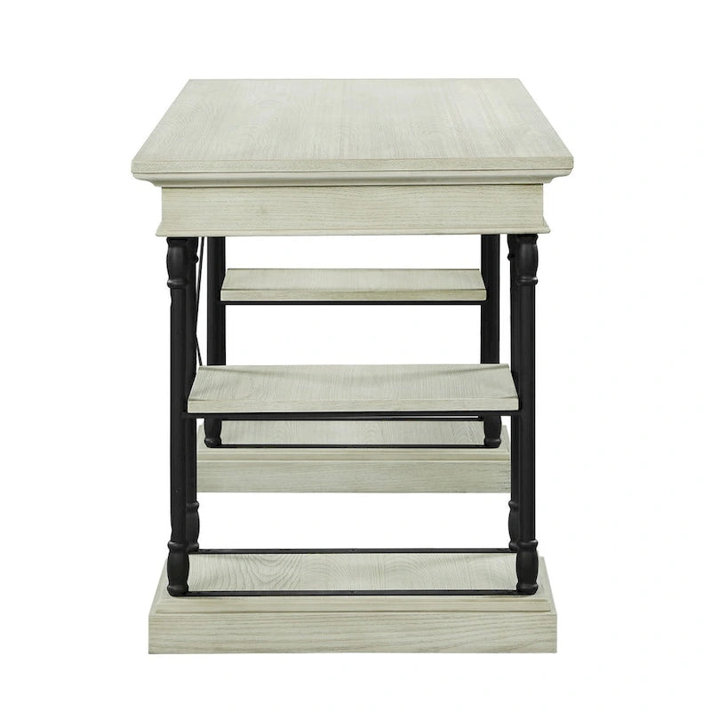 59" Wood and Metal Writing Desk with Drawer